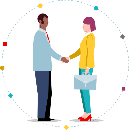 Illustration of a man and woman shaking hands